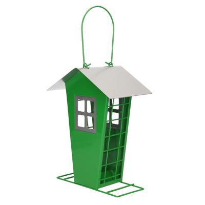 Vogelvoeder huisje - groen - metaal - 14 x 13 x 19 cm