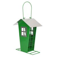 Vogelvoeder huisje - groen - metaal - 14 x 13 x 19 cm