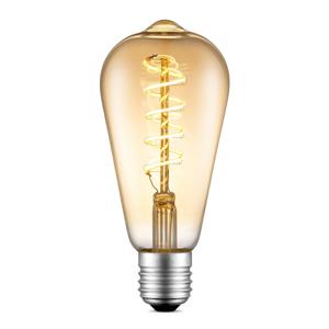 Edison Vintage LED filament lichtbron Drop - Amber - ST64 Spiraal - Retro LED lamp - 6.4/6.4/14cm - geschikt voor E27 fitting - Dimbaar - 4W 280lm 2700K - warm wit licht