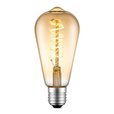 Edison Vintage LED filament lichtbron Drop - Amber - ST64 Spiraal - Retro LED lamp - 6.4/6.4/14cm - geschikt voor E27 fitting - Dimbaar - 4W 280lm 2700K - warm wit licht