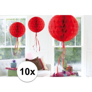 Feestversiering rode decoratie bollen 30 cm set van 3