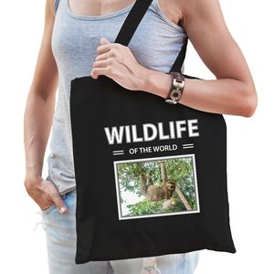 Katoenen tasje Luiaarden zwart - wildlife of the world Luiaard cadeau tas