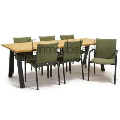 Tuinstoel Anzio dining Forest green met Ambassador 240 cm teaktafel