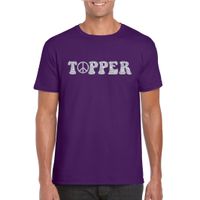 Toppers - Paars Flower Power t-shirt Topper met zilveren letters heren