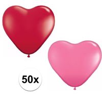 50x bruiloft ballonnen rood / roze hartjes versiering - thumbnail