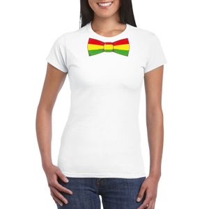 Wit t-shirt met Limburgse vlag strik voor dames