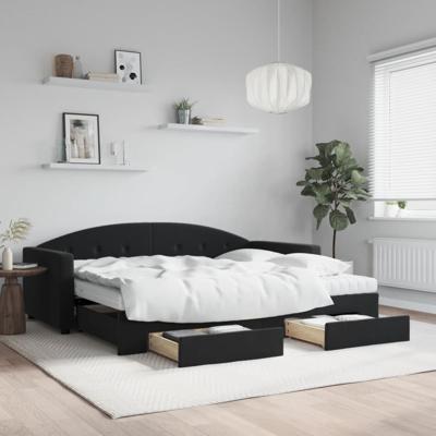 Slaapbank met onderschuifbed en lades 90x200 cm fluweel zwart