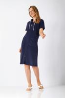 Donkerblauwe badstof Hajo dames badjas korte mouwen