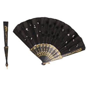 Spaanse waaier met pailletten - 10x stuks - Zwart - Spaanse verkleed jurken accessoires - Verkoeling