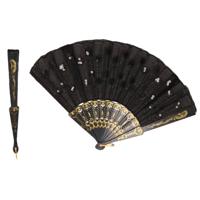 Spaanse waaier met pailletten - 10x stuks - Zwart - Spaanse verkleed jurken accessoires - Verkoeling