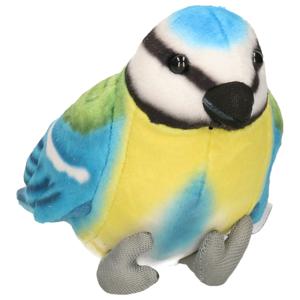 Knuffeldier Pimpelmees vogel - zachte pluche stof - blauw/geel - 10 cm   -