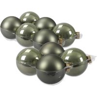 20x stuks glazen kerstballen graniet groen 8 en 10 cm mat/glans - Kerstbal - thumbnail