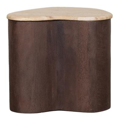 LABEL51 Organische Bijzettafel 'Davi' Travertin en hout, 40 x 30cm