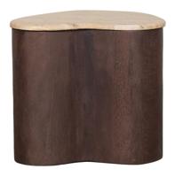 LABEL51 Organische Bijzettafel 'Davi' Travertin en hout, 40 x 30cm