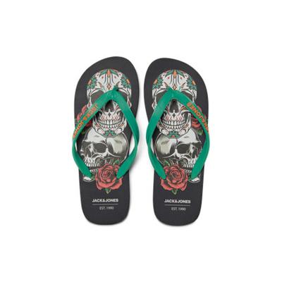 Heren Slippers Jack & Jones JFWSKULLS FLIP FLOP 12280854 Zwart - Maat: 42-43