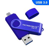 MicroDrive 32GB USB 3 0 Android telefoon & computer dual-use roterende metalen U-schijf (blauw)