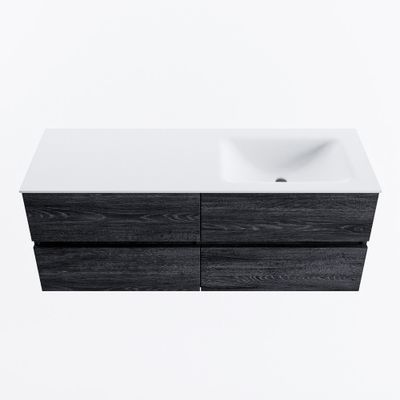 MONDIAZ VICA 130cm badmeubel onderkast Antracite 4 lades. Wastafel CLOUD rechts 1 kraangat, kleur Talc.