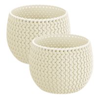 Set van 2x stuks plantenpotten/bloempotten kunststof dia 14.5 cm en hoogte 11 cm creme wit