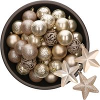 43x stuks kunststof kerstballen en sterren ornamenten champagne - Kerstbal - thumbnail