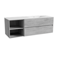 Storke Edge zwevend badmeubel 150 x 52 cm beton donkergrijs met Mata asymmetrisch rechtse wastafel in solid surface mat wit