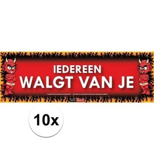 10x Sticky Devil stickers tekst Iedereen walgt van je