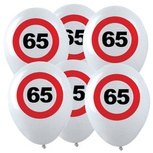 12x Leeftijd verjaardag ballonnen met 65 jaar stopbord opdruk 28 cm - Ballonnen