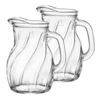 Waterkan - 2x stuks - 1 liter - D15 x H19 cm - glas - schenkkan - sapkan - kannen
