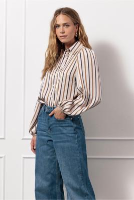 Studio Anneloes Lina Stripe Blouse 13077 Blouse 1365 Carmamel/ink Blue
