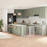 VidaXL Hondenhek inklapbaar met deur 8 panelen 640 cm populierhout wit