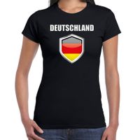 Duitsland landen supporter t-shirt met Duitse vlag schild zwart dames - thumbnail