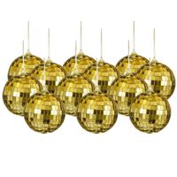 Disco kerstballen - 12x stuks - goud - 8 cm - foam - spiegelbol/discobol - thumbnail