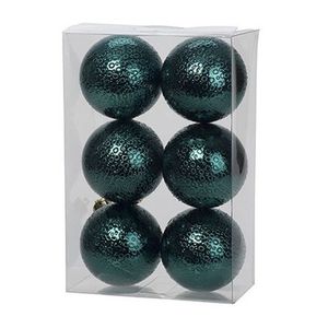 6x Petrol blauwe cirkel motief kerstballen 6 cm kunststof