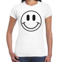 Verkleed T-shirt voor dames - smiley - wit - carnaval - foute party - feestkleding