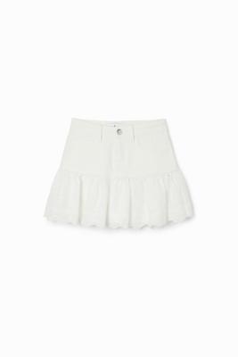 Mini-spijkerrok ruche broderie anglaise - WHITE - 7/8
