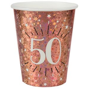 Verjaardag feest bekertjes leeftijd - 10x - 50 jaar - rose goud - karton - 270 ml