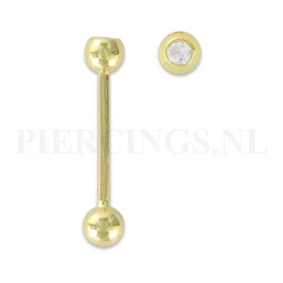 Tongpiercing goud 14 karaat met kristal
