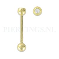 Tongpiercing goud 14 karaat met kristal