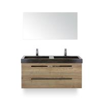 Seville Badmeubelset 120 cm - 2 laden Natuur Eiken - Wastafel Lucca Dubbel - met Spiegel