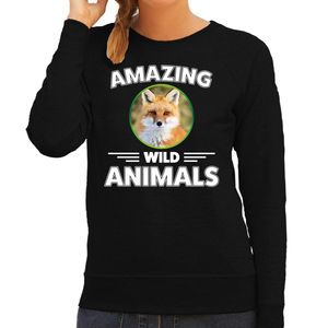 Sweater vossen amazing wild animals / dieren trui zwart voor dames