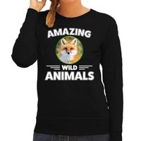 Sweater vossen amazing wild animals / dieren trui zwart voor dames - thumbnail