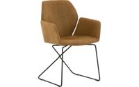 Goossens Excellent Eetkamerstoel Manzini bruin leer met armleuning, modern design