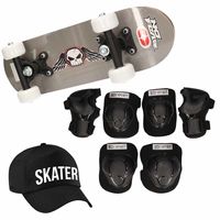 Skateboard set voor kinderen L 9-10 jaar/valbescherming/skater pet/skateboard met print 43 cm grijs   -