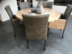 Set van 5 leren eetkamerstoelen - met wieltjes en hoge rug - grijs leer - Echt leer, Modern, ontdek de vele Leersoorten en Kleuren bij ShopX