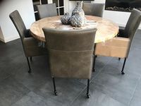 Set van 5 leren eetkamerstoelen - met wieltjes en hoge rug - grijs leer - Echt leer, Modern, ontdek de vele Leersoorten en Kleuren bij ShopX