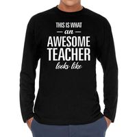Cadeau long-sleeve shirt voor heren - awesome teacher - docent/leraar bedankje - meesterdag - zwart - thumbnail