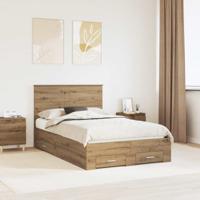 Bedframe met hoofdeinde Artisan Eiken 135 x 190 cm Bewerkt hout
