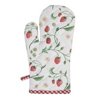 Clayre & Eef Ovenwant 18x30 cm Wit Rood Katoen Aardbeien