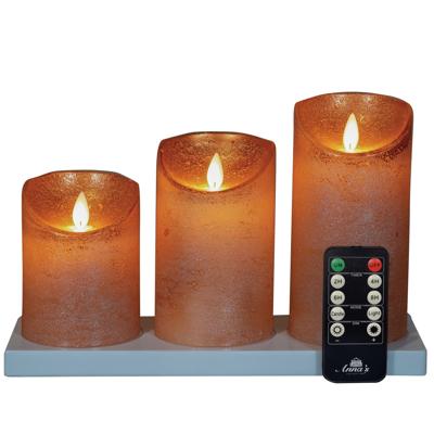 Anna's Collection Oplaadbare LED kaarsen - 3x - koper - oplaadstation - stompkaarsen