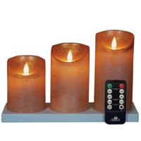 Anna's Collection Oplaadbare LED kaarsen - 3x - koper - oplaadstation - stompkaarsen