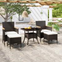 5-delige Tuinset poly rattan en gehard glas zwart